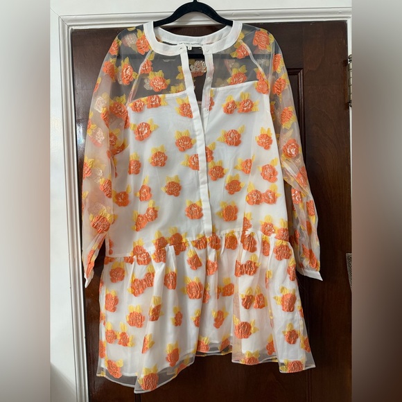 NEVER WORN English Factory Floral Jacquard Organza Long Sleeve Button Mini Dress - Picture 4 of 11